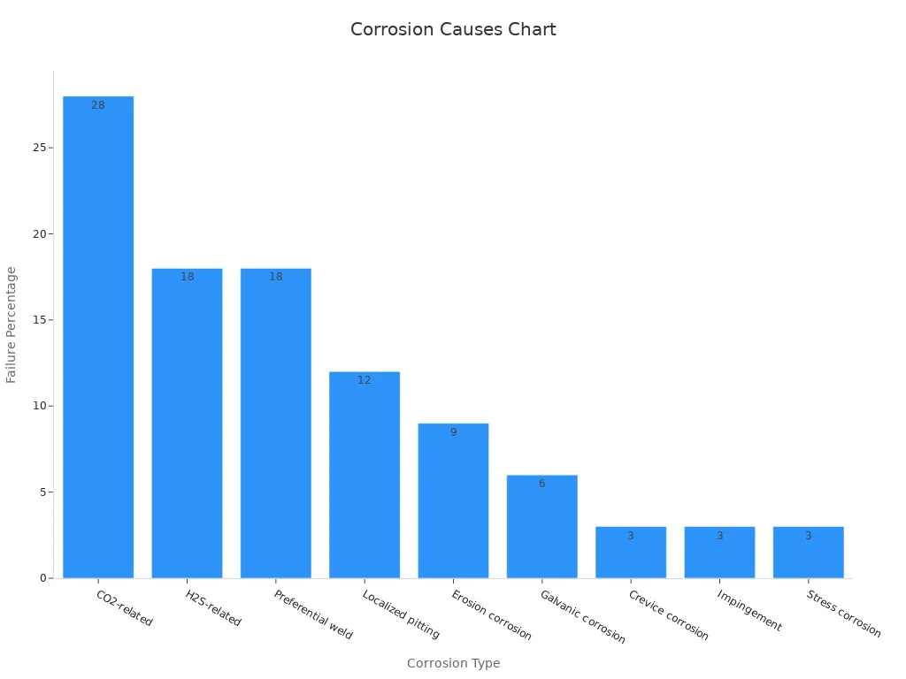 A bar chart showing failure percentages for various corrosion types in hydraulic cylinder rods